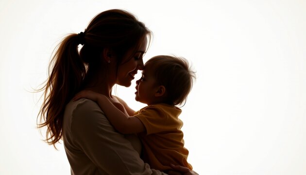 A tender moment between a mother and her baby. The woman is holding her child close to her chest, possibly singing or whispering something gentle - Powered by Adobe