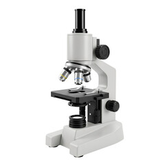Isolated Photo of a Modern Microscope in White with Black Accents