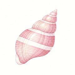 Pink and White Striped Seashell Watercolor Illustration 1024x1024 Pixels