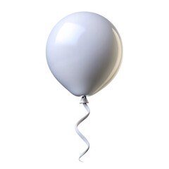 Single white balloon with ribbon isolated on white background