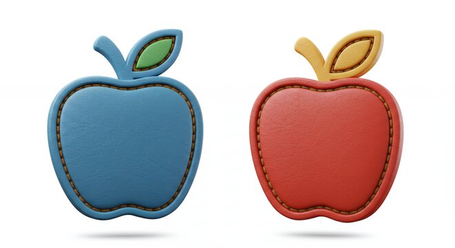 Two stylized apple icons blue and red isolated on white background