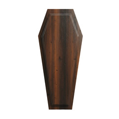 Isolated Wooden Coffin on Transparent Background Dark Brown Color