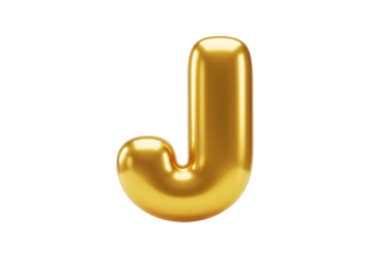 Golden Letter J Isolated on Transparent Background 3D Rendered Illustration