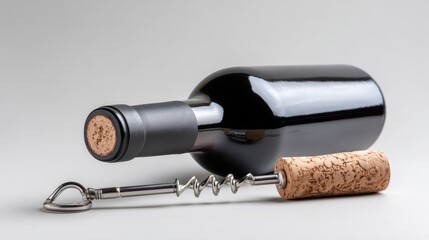 Partially Opened Wine Bottle with Corkscrew
