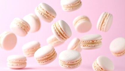 Obraz premium Delicate pastel macarons in mid-air