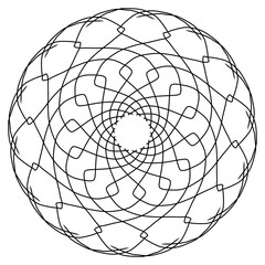 Abstract black and white art with lines of frogs drawn in swirling, crossed circles beautifully, used for screen printing on tiles or various objects.