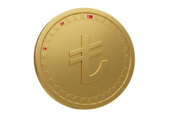 Golden Turkish Lira Coin Illustration Isolated on Transparent Background
