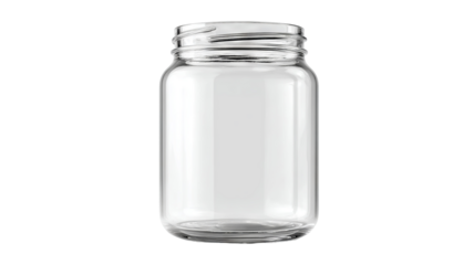 Blank clear glass jar mockup isolated on transparent background — high-resolution PNG cutout for branding, packaging design, label presentation, and product display templates