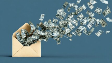 Money Flowing From an Envelope, Symbolizing Financial Gain and Unexpected Wealth During a Business Transaction