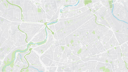 Fototapeta premium Vector aerial view of a city map with intricate street patterns and winding rivers in a muted color palette