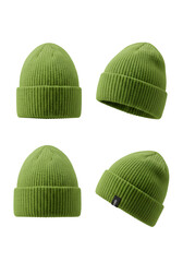 Green Beanie Hats Isolated On Transparent Background Accessory Photography