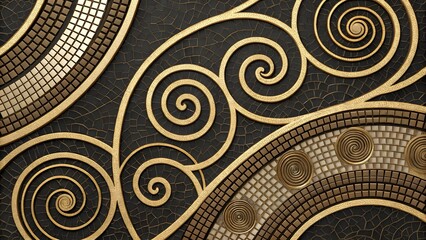 Obraz premium Art Nouveau Golden Swirls and Mosaic Pattern Background