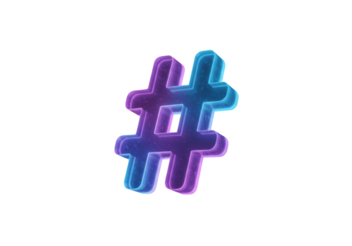 Gradient Neon Blue And Purple 3D Hashtag Isolated Transparent Background