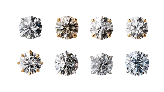 Diamond nose pins collection — isolated high-resolution PNG cutout set on transparent background for luxury jewelry design, e-commerce product listings, catalogs, and branding mockups