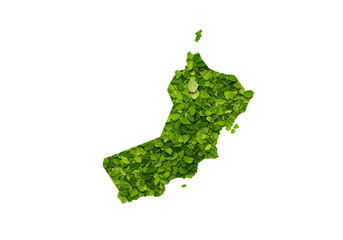 Green Leaf Map Of Oman Illustration On Black Background