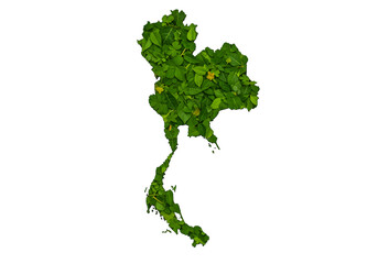Green Leaves Thailand Map Illustration Isolated on a Black Background