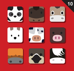 Obraz premium Flat Big Animal Faces Icon Application Cartoon Vector Set 10 Highland Cattle