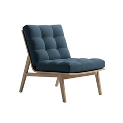 Modern Blue Fabric Chair with Wooden Frame Isolated 3D Render Illustration