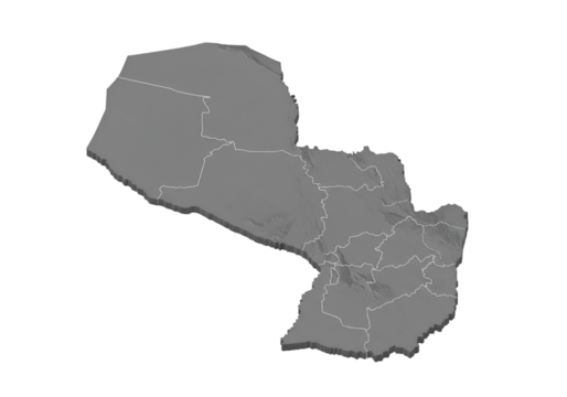 Gray 3D Paraguay Map Isolated on Black Background Digital Illustration