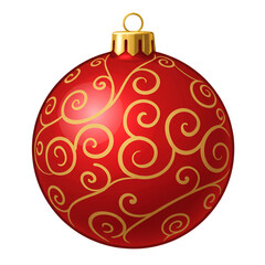 Fototapeta premium Illustration of a Red Christmas Ornament with Gold Swirls Transparent Background
