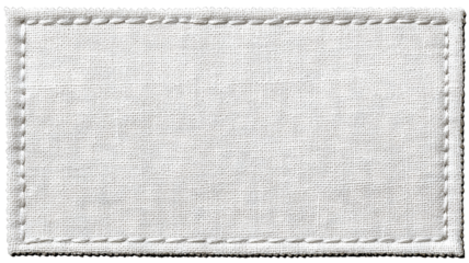 Rectangular fabric label with stitched border — minimalist eco-friendly textile tag mockup, blank cloth patch for branding and garment labeling, high-resolution isolated PNG on transparent background