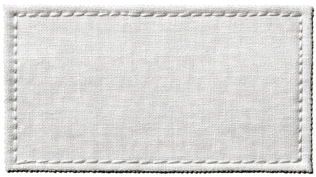 Rectangular fabric label with stitched border — minimalist eco-friendly textile tag mockup, blank cloth patch for branding and garment labeling, high-resolution isolated PNG on transparent background - Powered by Adobe