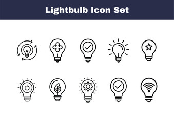  Minimalist Lightbulb Icon Set – Creativity, Innovation, Energy, Ideas, Technology, Sustainability, and Smart Solutions in Modern Line Art Style