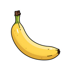Illustration of a Yellow Banana with Realistic Detailing and Isolated Background