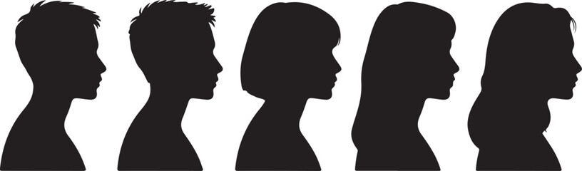 Diverse group of people silhouettes in profile