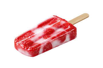 Strawberry ice pop, glossy, creamy, and red
