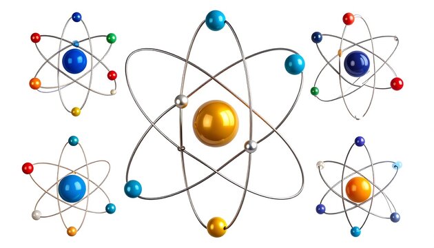 Colorful atom models on white background