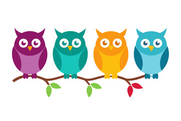 set of owl on branch silhouette vector illustration