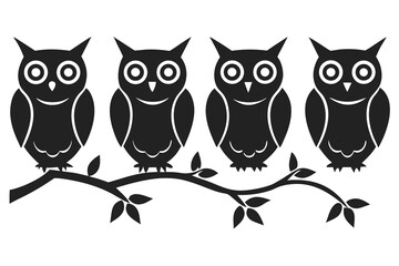 set of owl on branch silhouette vector illustration