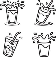 Set of Glass Splash Outline vector illustration isolated On Transparent Background