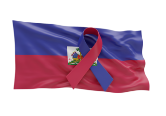Haitian Flag With A Red Awareness Ribbon On Transparent Background