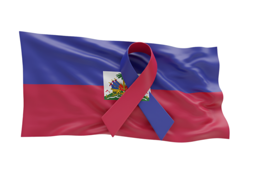 Haitian Flag With A Red Awareness Ribbon On Transparent Background
