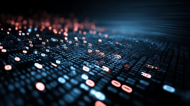 Abstract digital data grid with floating binary code Business background.