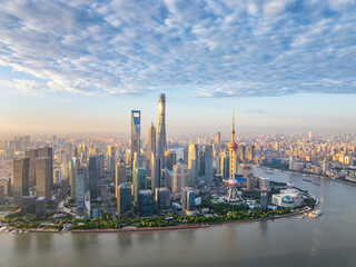 Shanghai Oriental Pearl TV Tower and Lujiazui Three-Piece Set at sunrise
