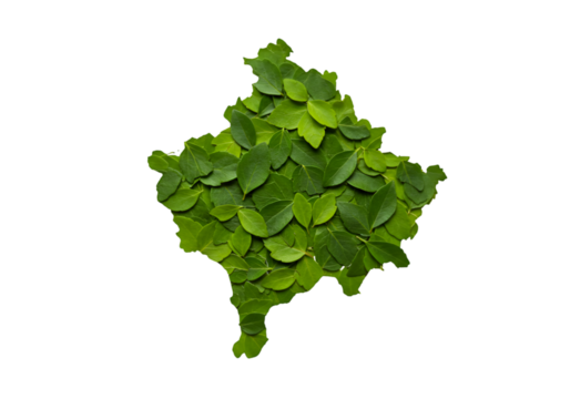 Illustration of Kosovo Map Composed of Green Leaves with Transparent Background