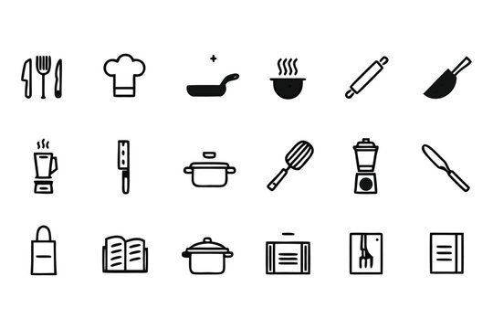 Kitchen Tools and Utensils Vector Icon Set