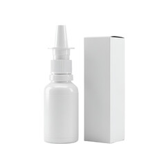 Isolated White Nasal Spray Bottle and Package on Transparent Background