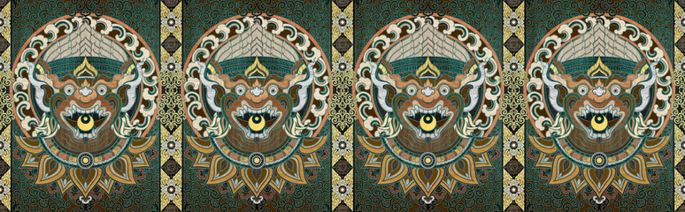 Seamless Hanuman line art colorful long pattern character design.	
