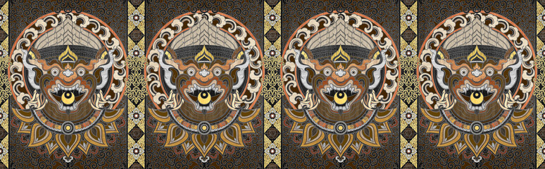 Seamless Hanuman line art colorful long pattern character design.	
