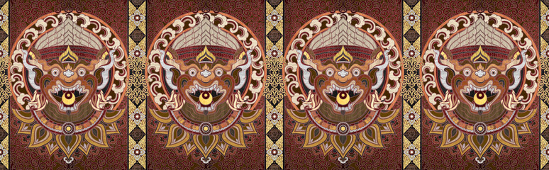 Seamless Hanuman line art colorful long pattern character design.	
