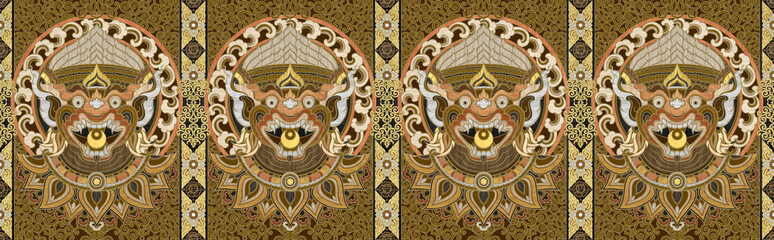 Seamless Hanuman line art colorful long pattern character design.	
