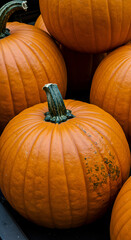 Photo Close-Up Of Orange Pumpkins Harvested For Autumn Season