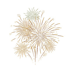 Obraz premium Illustration of Fireworks Explosion in Gold on Transparent Isolated Black Background