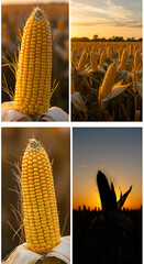 Photo Golden Corn Field at Sunset Showing Agriculture Harvesting Season