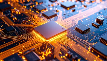 Advanced circuit board with glowing chip