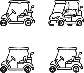 Fototapeta premium Set of Golf Cart Outline vector illustration isolated On Transparent Background